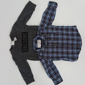 Set of 2 Koala Kids Long Sleeve Shirts (6 - 9 Months) - Sweatshirt & Button Down